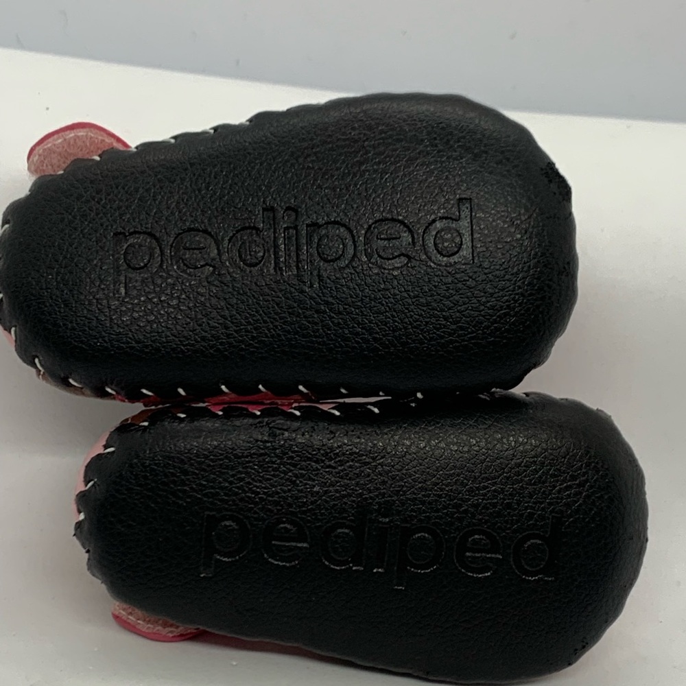 Pediped Pink & Brown Stripe Leather Crib Shoes 0-6m - Picture 6 of 7